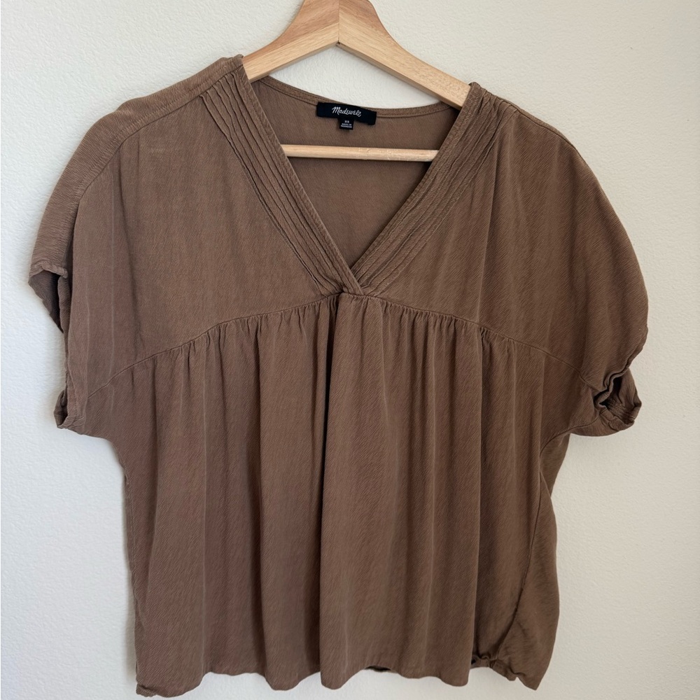 Madewell Brown Tan V-Neck Rouched Blouse Size XS
